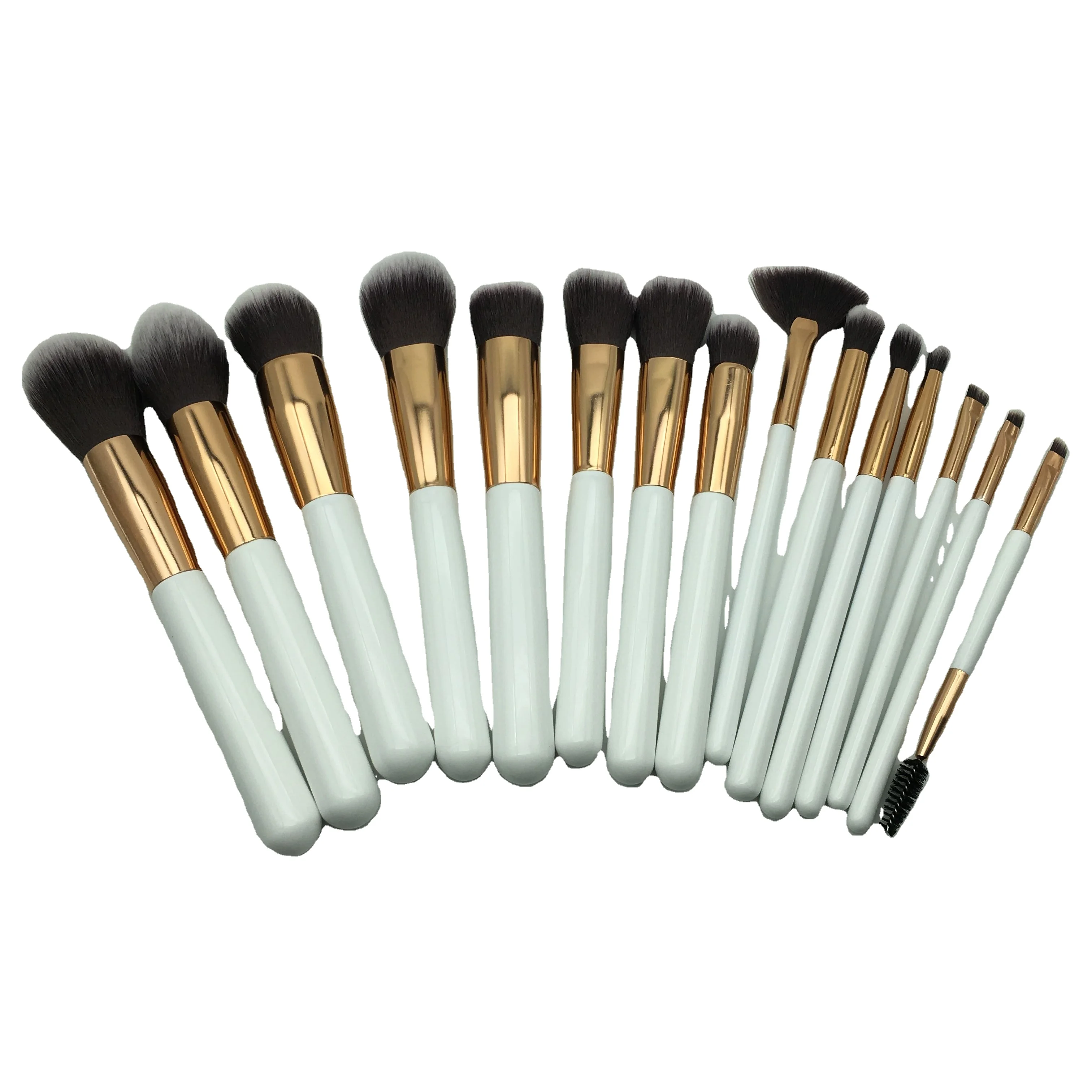 

15pcs synthetic hair vegan makeup brush set free sample, White