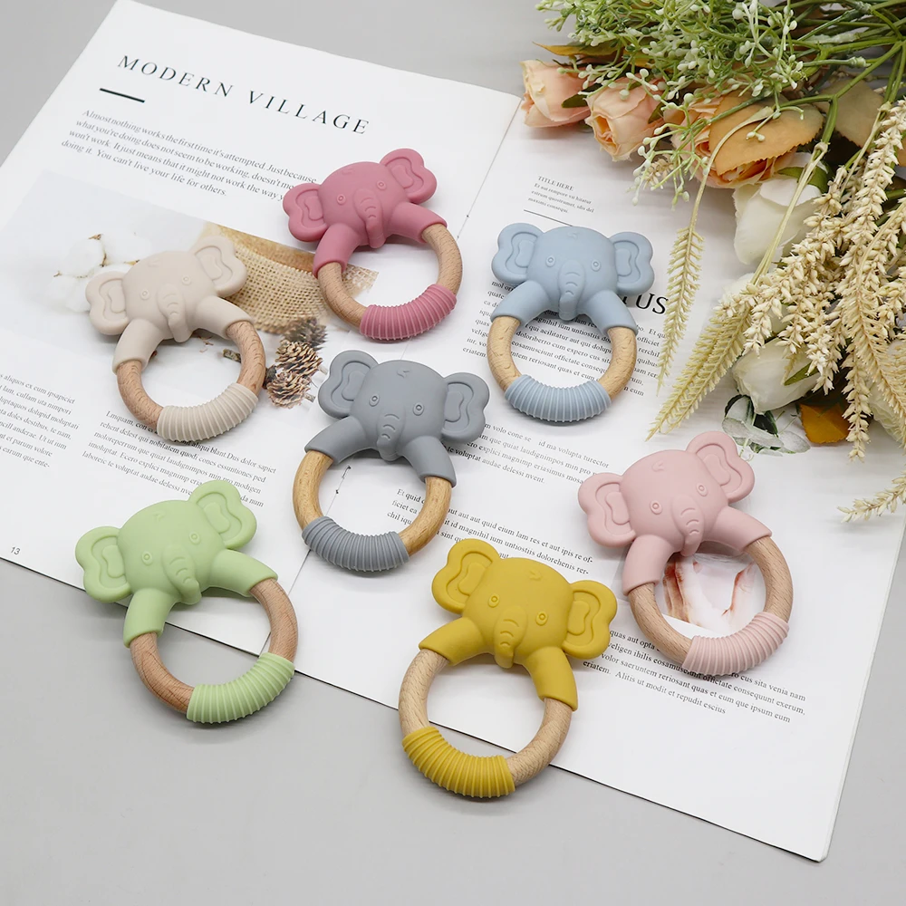 

Custom Infant Sensory Wood Babi Teether Organic Wooden Baby Teething Toys Ring Silicone For Newborn