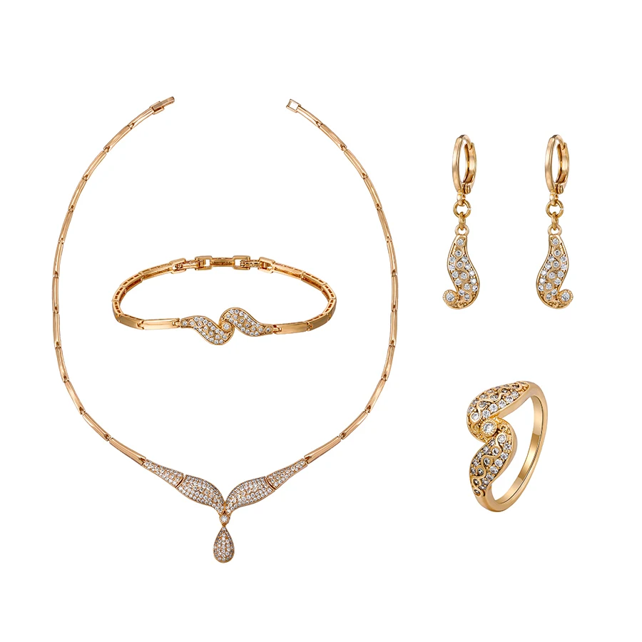 

65797 Xuping luxury multi stone design 18k gold plated jewelry set, White