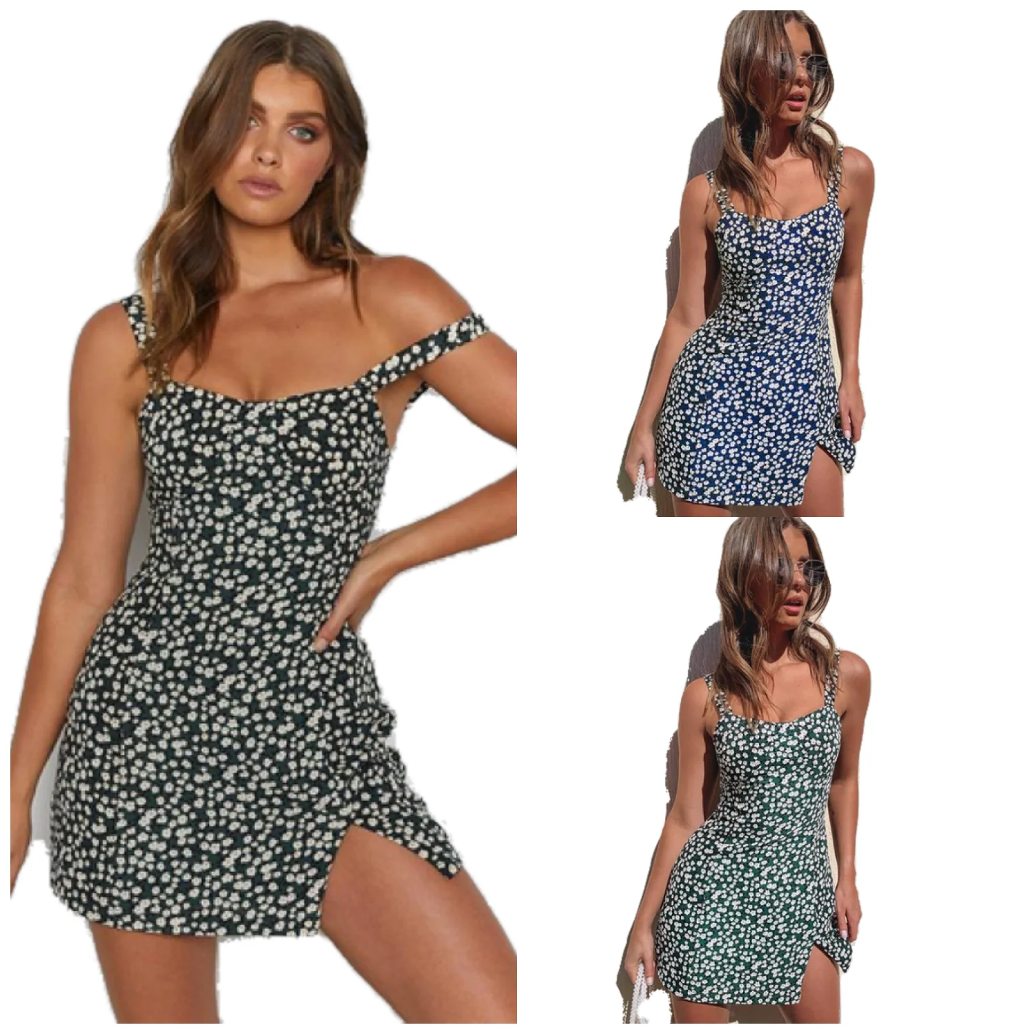 

2021 new floral casual dress with slit strap