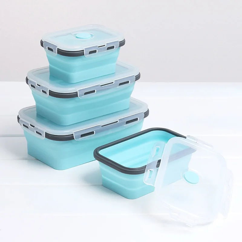 

Hot Sale 350ml 500ml 800ml 1200ml 1600ml Collapsible Microwave Heating Silicone Lunch Boxes Food Storage Container