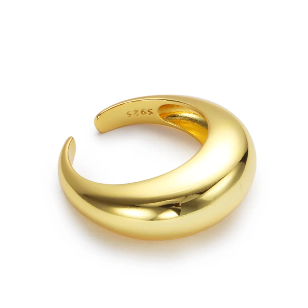 Chris April in stock gold plated fashion big glow moon shape gold plated simple silver rings 925 sterling