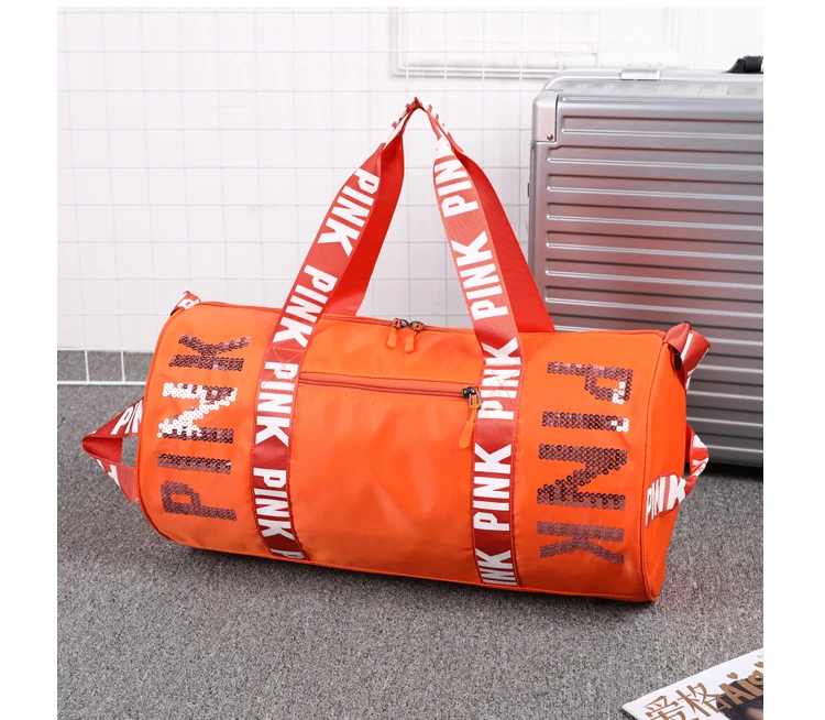 

custom logo fashion Cheap sequins pink gym bag outdoor beach swimming travel bag