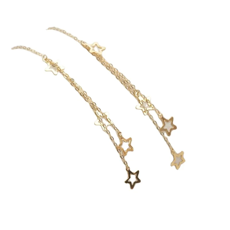 

Certified 18K Gold Gypsophila Tassel Au750 Gold Temperament Star Three-Layer Tassel Five-Pointed Star Earrings