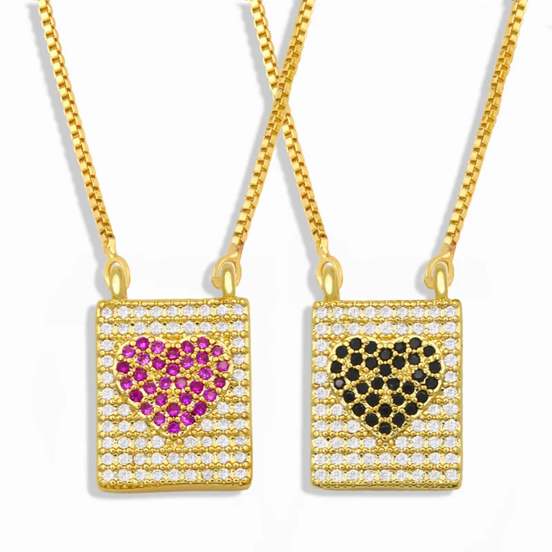 

High Quality Simple Geometric Diamond Peach Heart Pendant Necklace Diamond Clavicle Chain Necklace, Gold/red/black