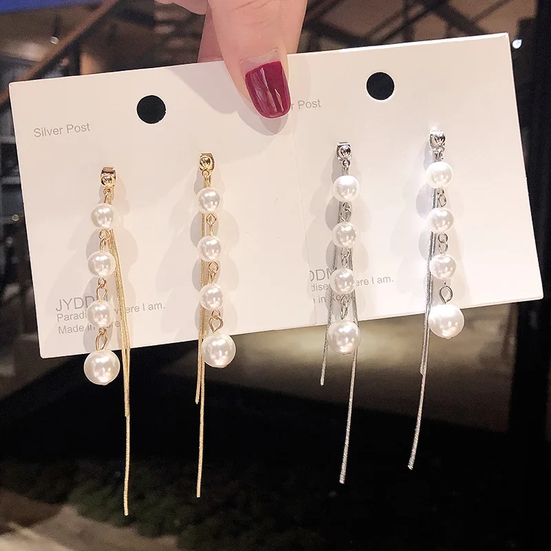 Hot Selling Long Tassel Earrings White Pearl Earrings Luxury Jewelry Earrings Women