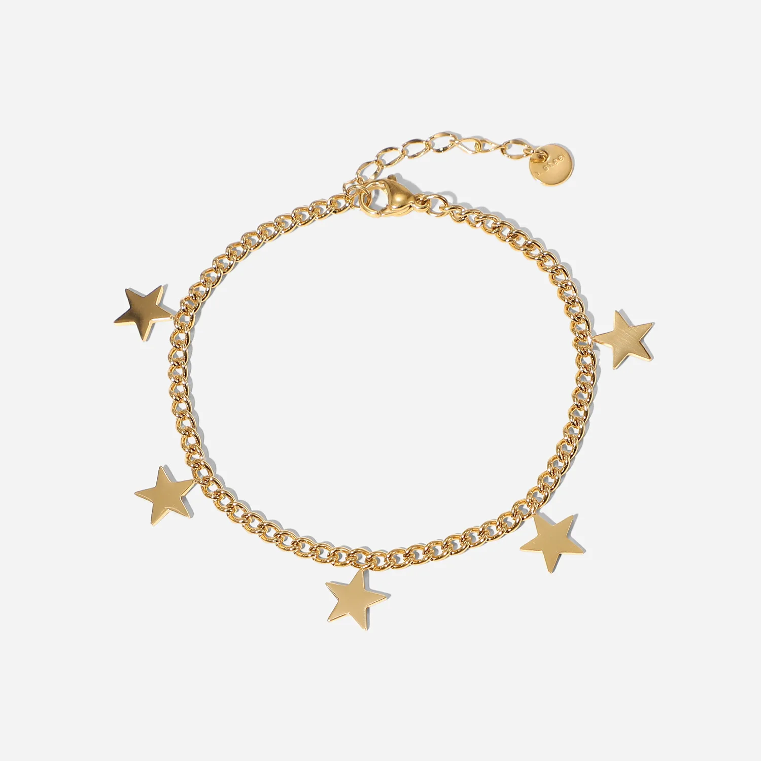 

New Tarnish Free 14K PVD Gold Plated Cuban Chain Stars Stainless Steel Small Stars Cuban Chain Bracelet for Women