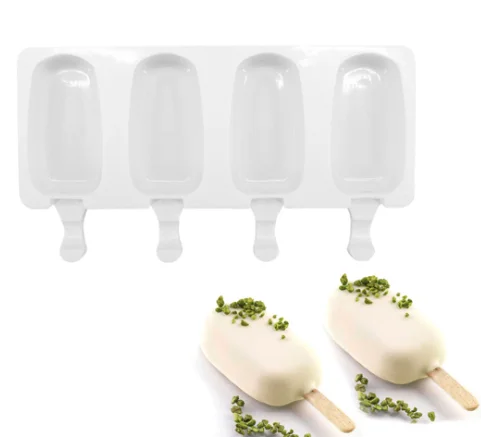 

Drop shipping Hot selling 4 cavity DIY Ice Cream Molds Household High Quality Silicone Popsicle Mold, White