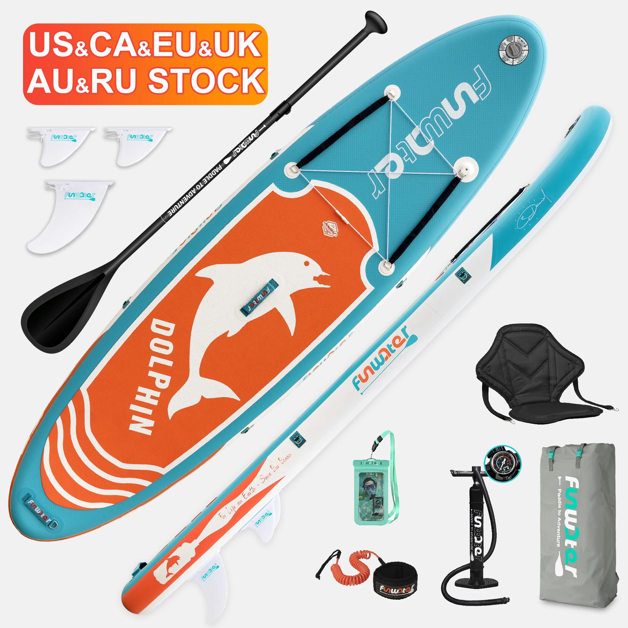 

FUNWATER Dropshipping OEM wholesale 10'6" inflatable blue stand up paddle board surfboard sup board paddleboard planche de surf
