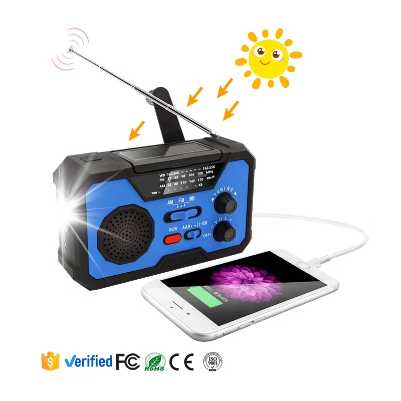 

IPX3 waterproof portable solar rechargeable emergency weather alert radios hand crank outdoor dynamo radio, Customized