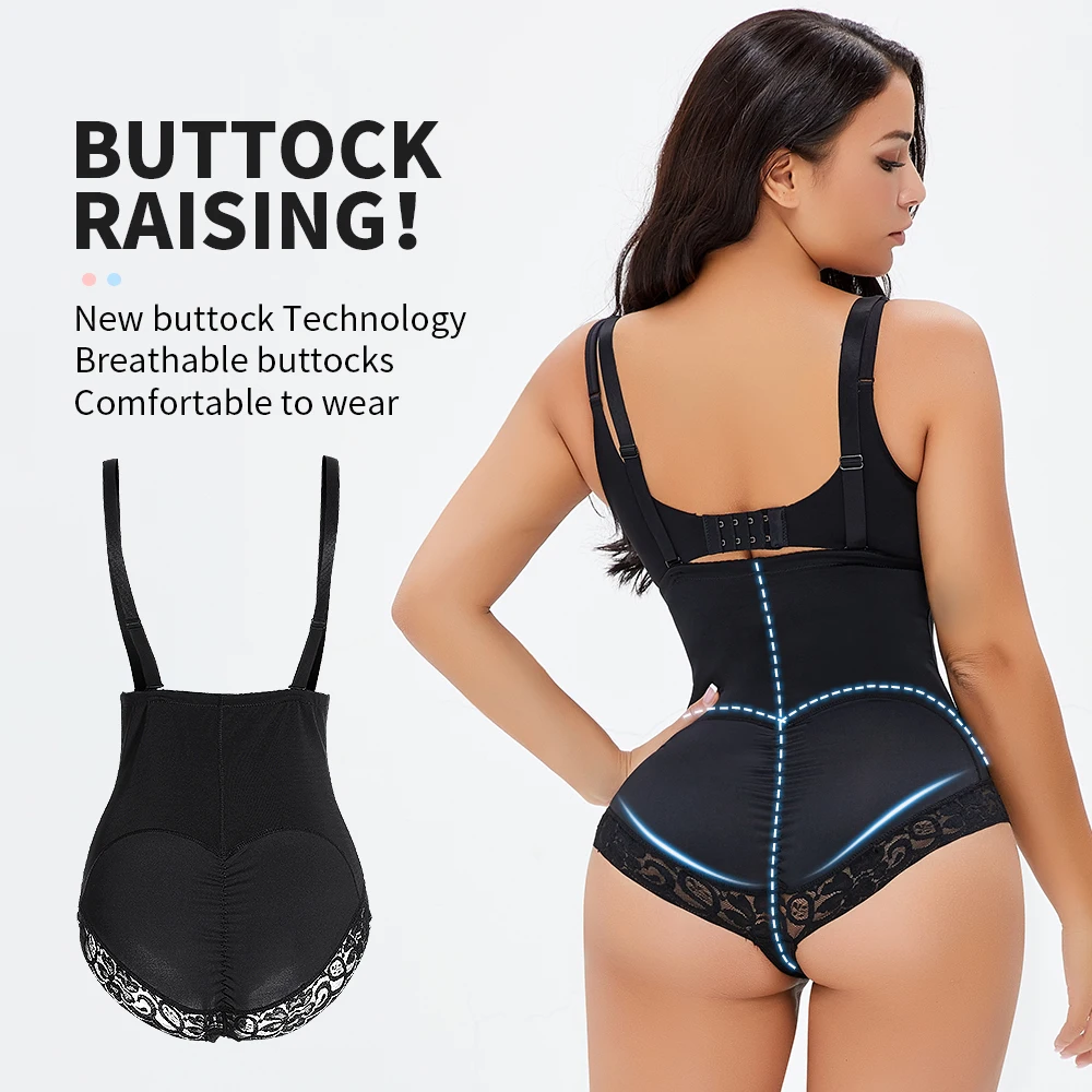 

Women High Waist Lace Tummy Control Slimming Butt Lifter Hip Enhancer Body Shaper, Black skin
