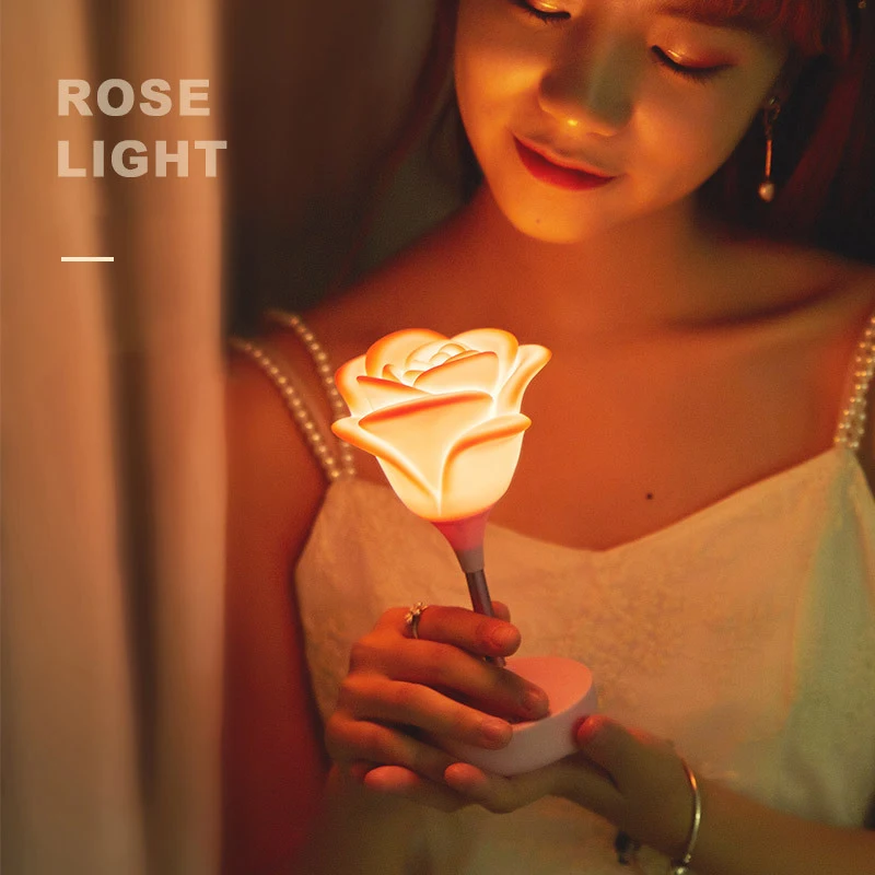 

Valentine's Day gift rose romantic small night light, White/pink