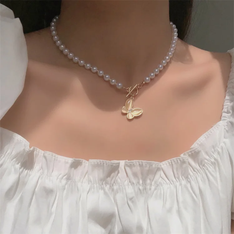 

VKME New Arrival Baroque Pearl Necklace For Women Gold Plated Choker Butterfly Pendants Pearl Necklace Women Jewelry