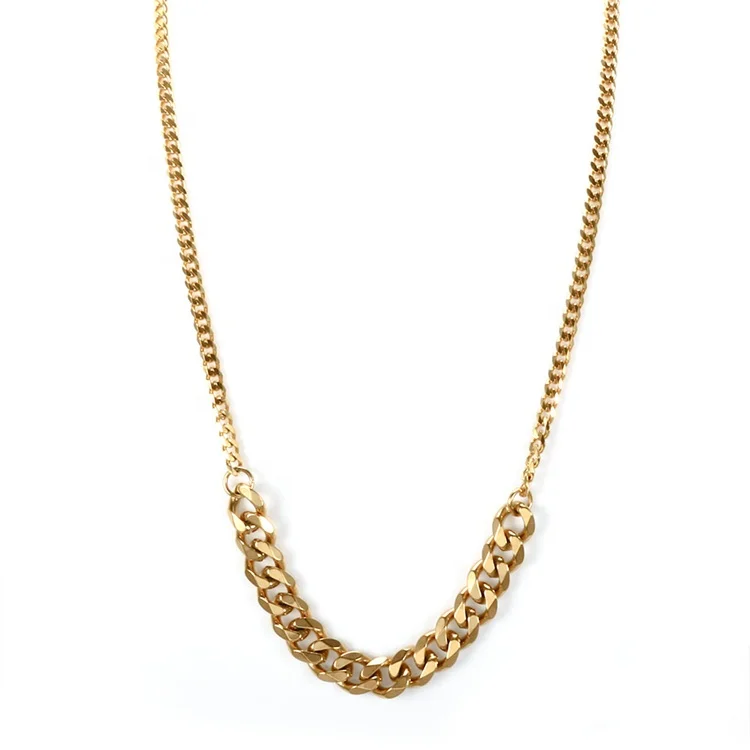 

Trendy Minimalist Gold Plated Jewelry New Fashion 316L Stainless Steel Cuban Chain Necklace for Women, Gold color