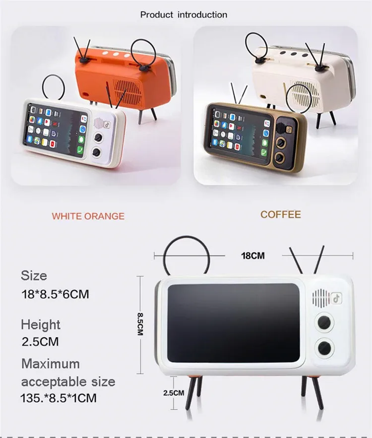Retro Tv Style Phone Screen Stand 2021 Hot Speaker Cartoon Desktop
