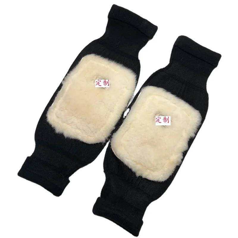 

Winter fur knee pads, leg warmers, sheepskin warm knee pads for men and women wholesale, Black