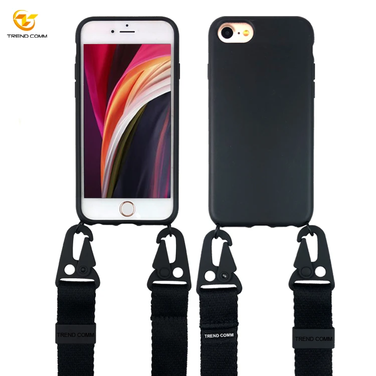 

Rubber Bumper TPU Phone Case With Necklace Strap Crossbody For iPhone