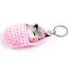 Handmade woven faux rabbit fur kitten fluffy key rings cute sleeping cat keychain