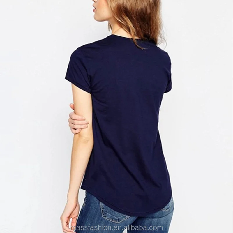 Custom Scoop Bottom T Shirt Women Blank Curved Hem T Shirts In Bulk