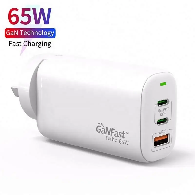 

new usb type c quick charging gan adapter 65w gan 3 ports pd fast usb wall charger, Black/white