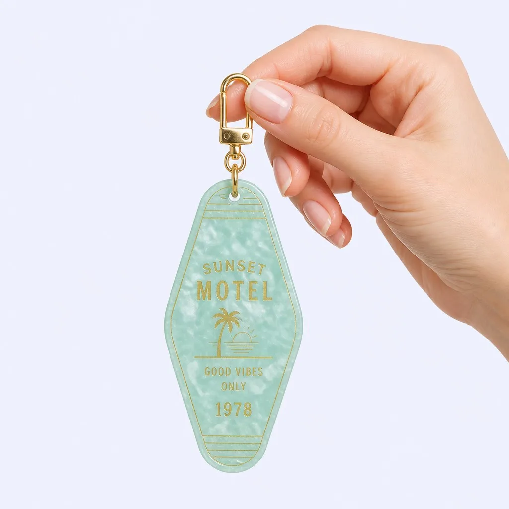 Caucasian Female Hand Holding Mint Green Marble Keychain