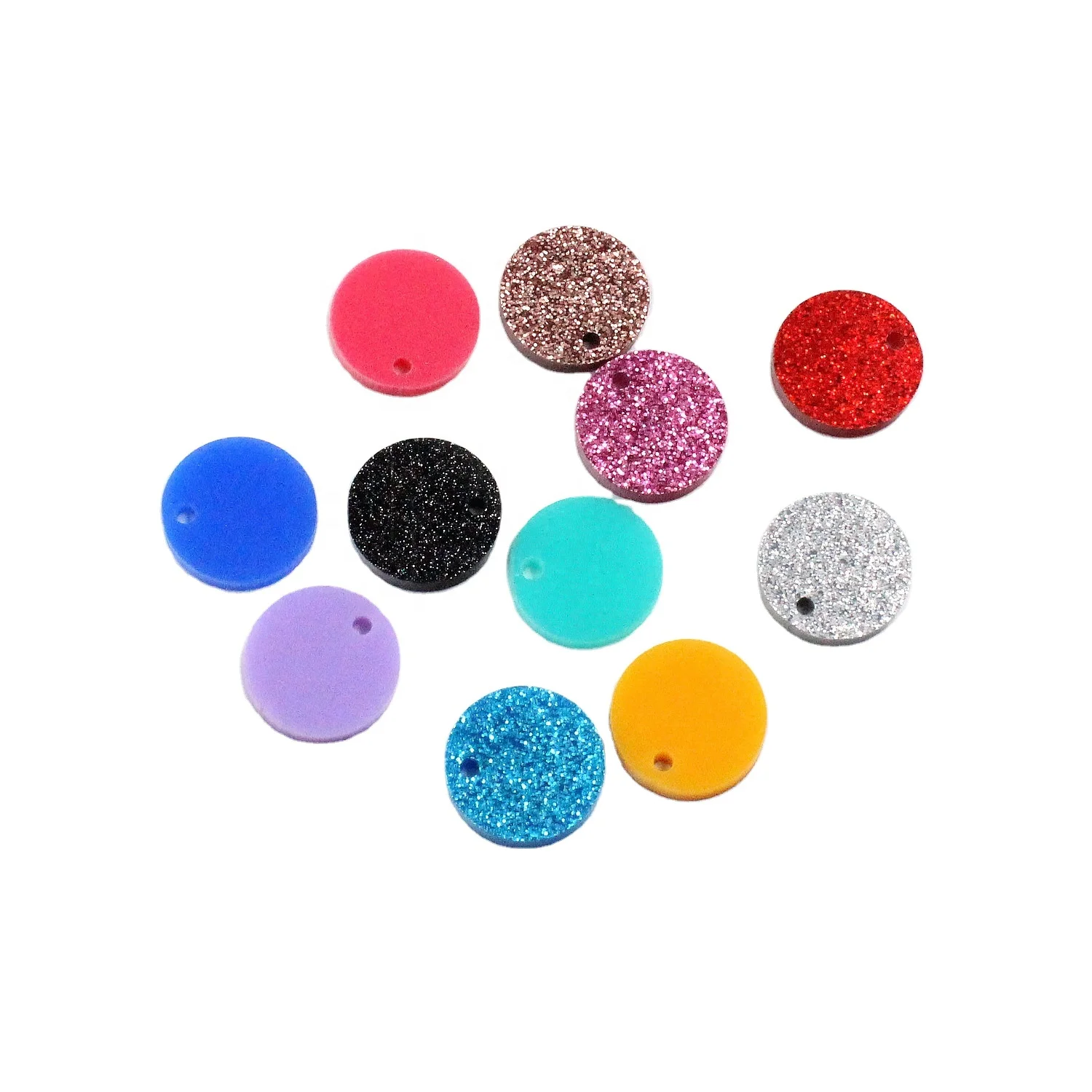 

AC1028-12mm Assorted Circle With Hole Acrylic Glitter Round Jewelry Accessories, Chosed