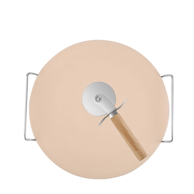 

In Stock 13 Inch Ceramic Pizza Stone Set With Heavy Duty Chrome Stand with Pizza Cutter, As shown