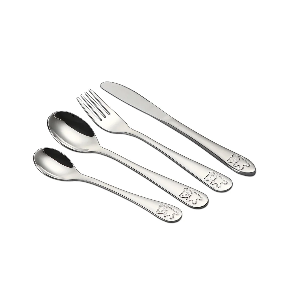 

Silver Mirror 4 pieces Stainless Steel Baby Kids Cutlery Set