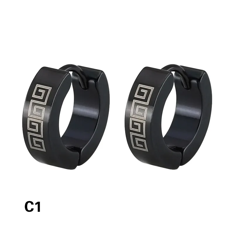 

Japanese And Korean Fashion Stainless Steel Flat Circular Pattern Great Wall pattern Earrings Women, Picture