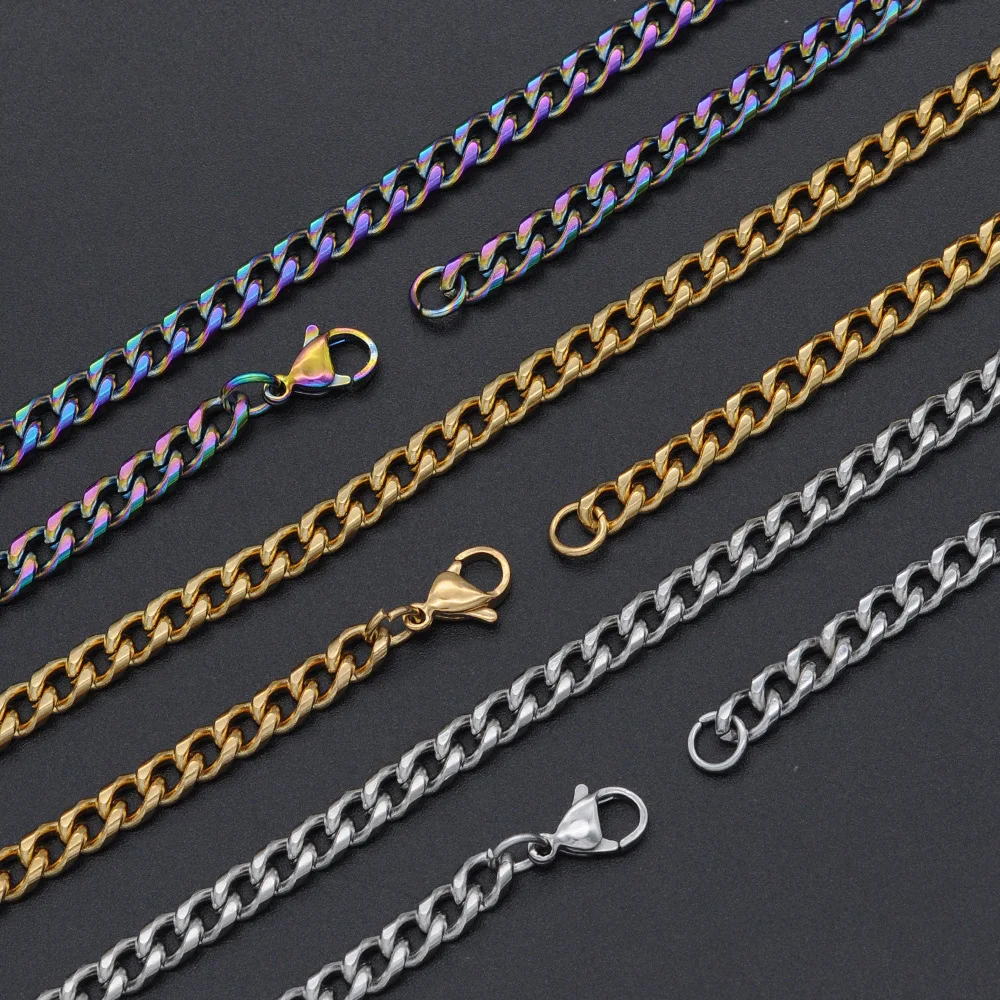 

2021 New Design Elodie Simple 5mm Men Stainless Steel Hip Hop Gold 14k Cuban Chain Basic Chain Necklace