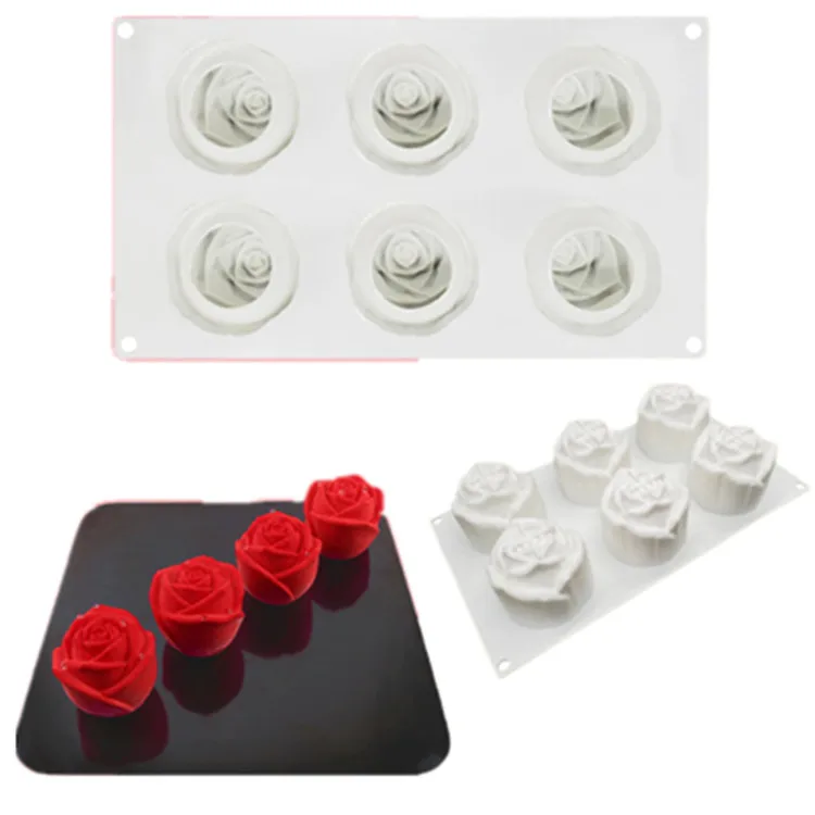 

1659 Valentine's Day 6 Hole Rose Cream Mousse Cake Mould Jelly Pudding 3D Scented Candle Silicone Mould, White