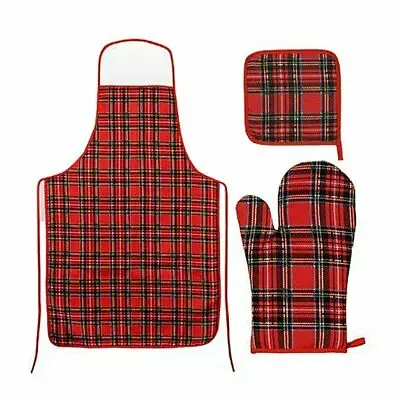 

wholesale christmas kitchen bbq gloves oven mitt pot holder apron set for cooking, Red, black. blue, purple, etc