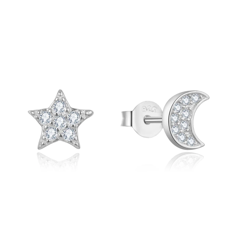 

925 Sterling Silver Gold Plated Stud Earrings BoRuo Crescent Moon Star Earrings
