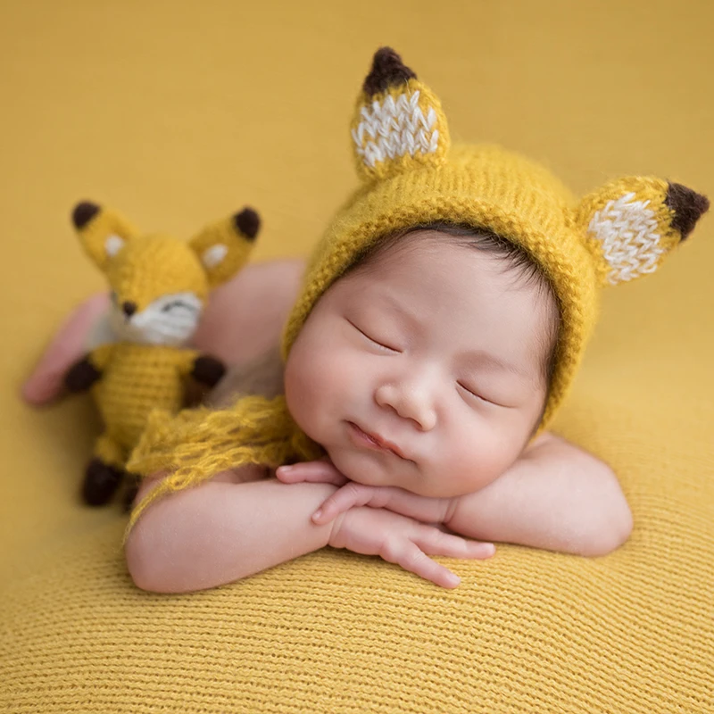 

Newborn Stuffer Animal Bonnet Set Photo Shoot Baby Knit Baby Mohair Bonnet Photography Props Newborn Knit Toy, Multi