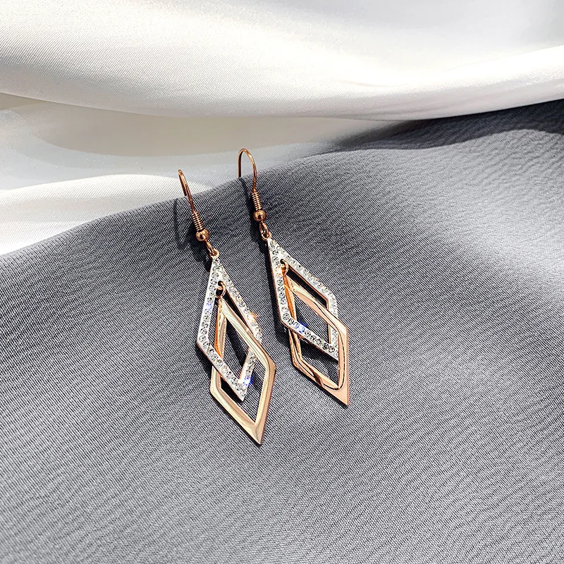 

crystal hook geometric diamond titanium steel earrings steel