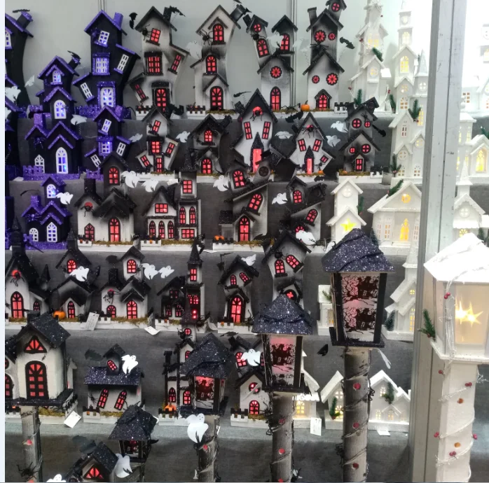 Halloween Lighted Wood Craft Village Led Lighted House Decorations For