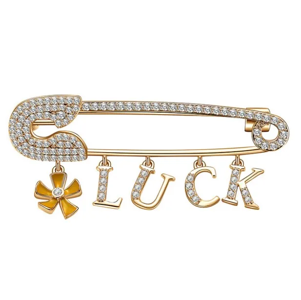 

Zircon Cute Customized Text Flower Charm Lucky Letter Dangle Crystal Women Girl Pin Brooch, Like picture