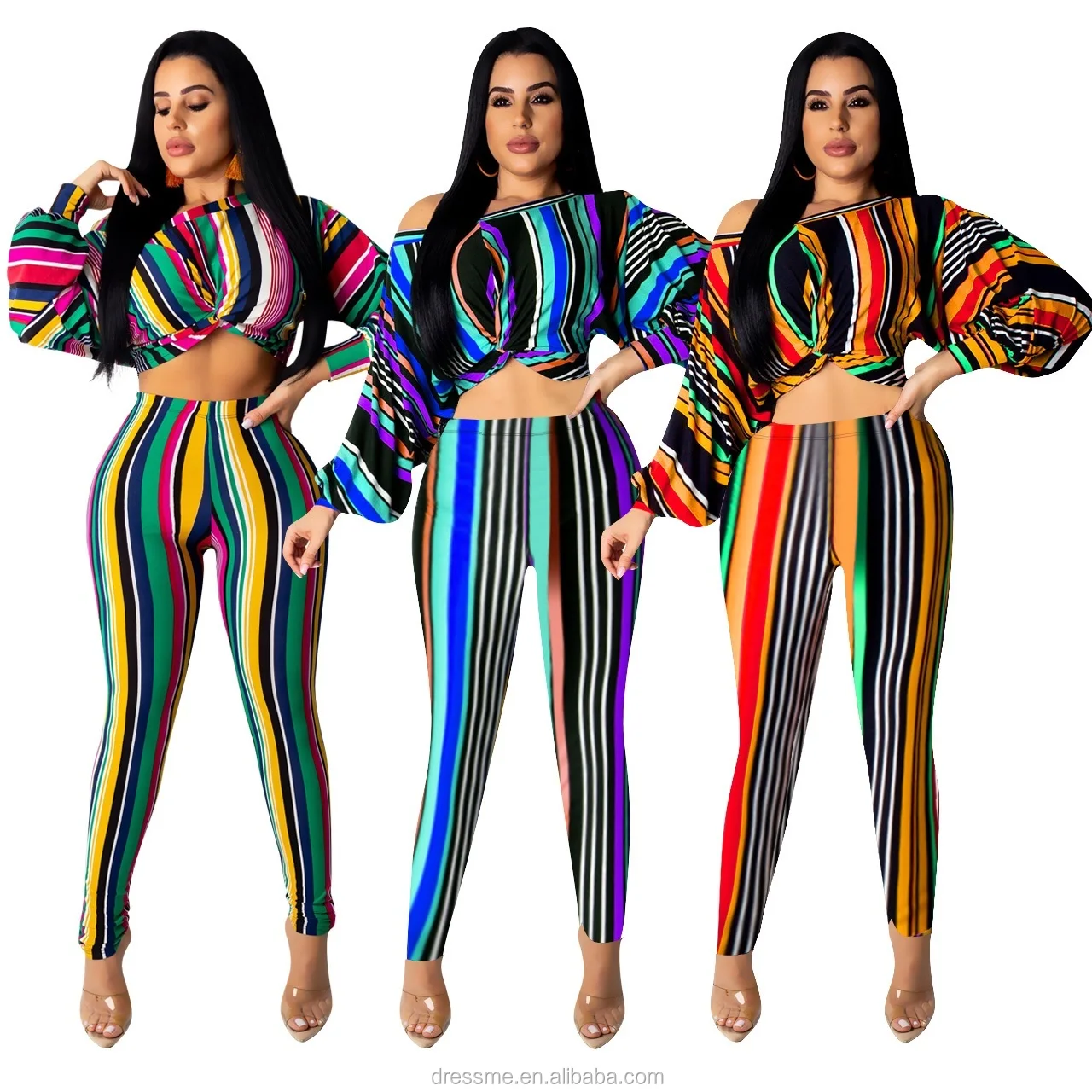 

MT16-307 2019 wholesale striped print fashion women clothing two piece set