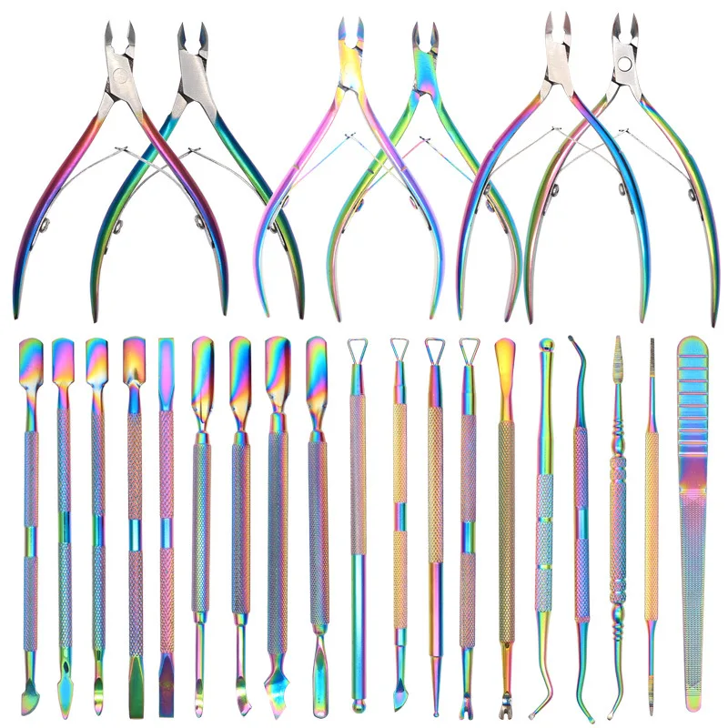 

Premium Quality Silver Nail Gel Pusher Remover Preofessional Nail Art Tools Stainless Steel Raibow Cuticle Nails Pusher