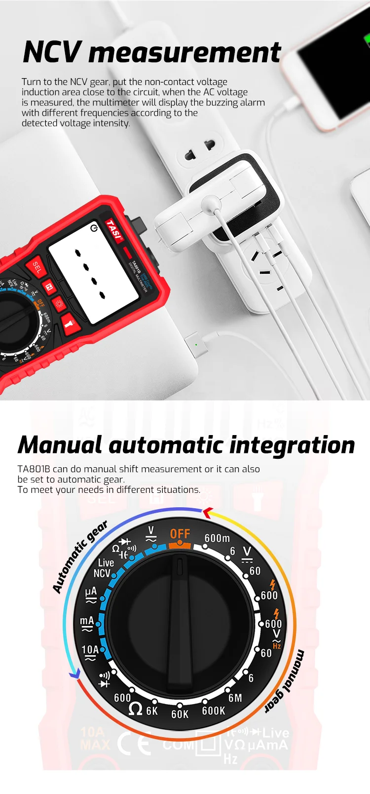 TASI Digital Multimeter Voltage Current Resistance Tester With Factory Price TA801B