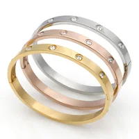 

Couple Love Jewelry 316L Stainless Steel Rose Gold Buckle Cuff Bangles Gold Plated Crystal Cuff Bangle