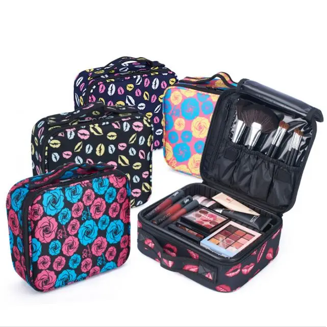 

Makeup Polyester Printing Artist Bag With Dividers Portable Removable Professional Lipstick Brush Multifunction Beauty Case