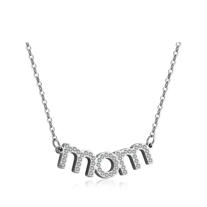 

2020 sublimation blank Mom Crystal Zircon Pendant Necklace Women Silver Jewelry happy mothers day gifts set necklace