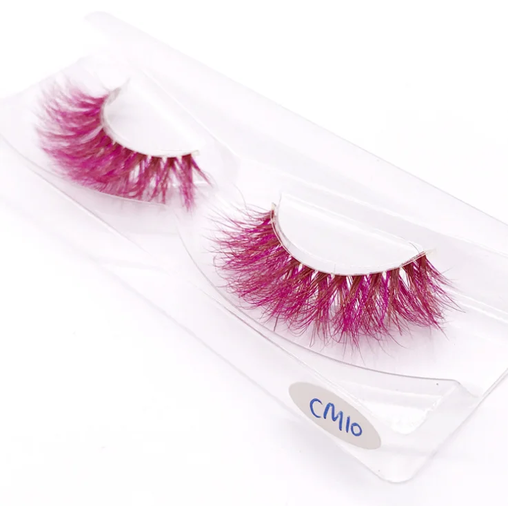 

Coloured real mink hair false eyelashes stage make-up masquerade party thick 3d multi layer false lash, Wine red