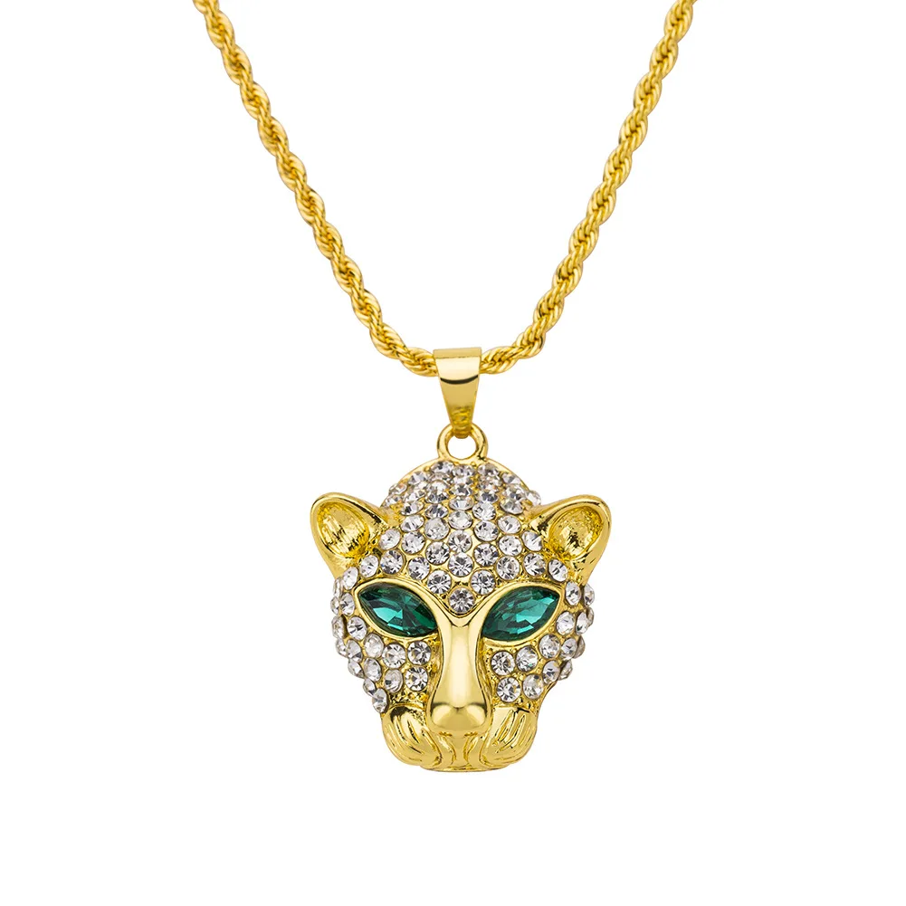 

New style European hip-hop necklace leopard head Diamond pendant for men accessories 18k gold boys chain