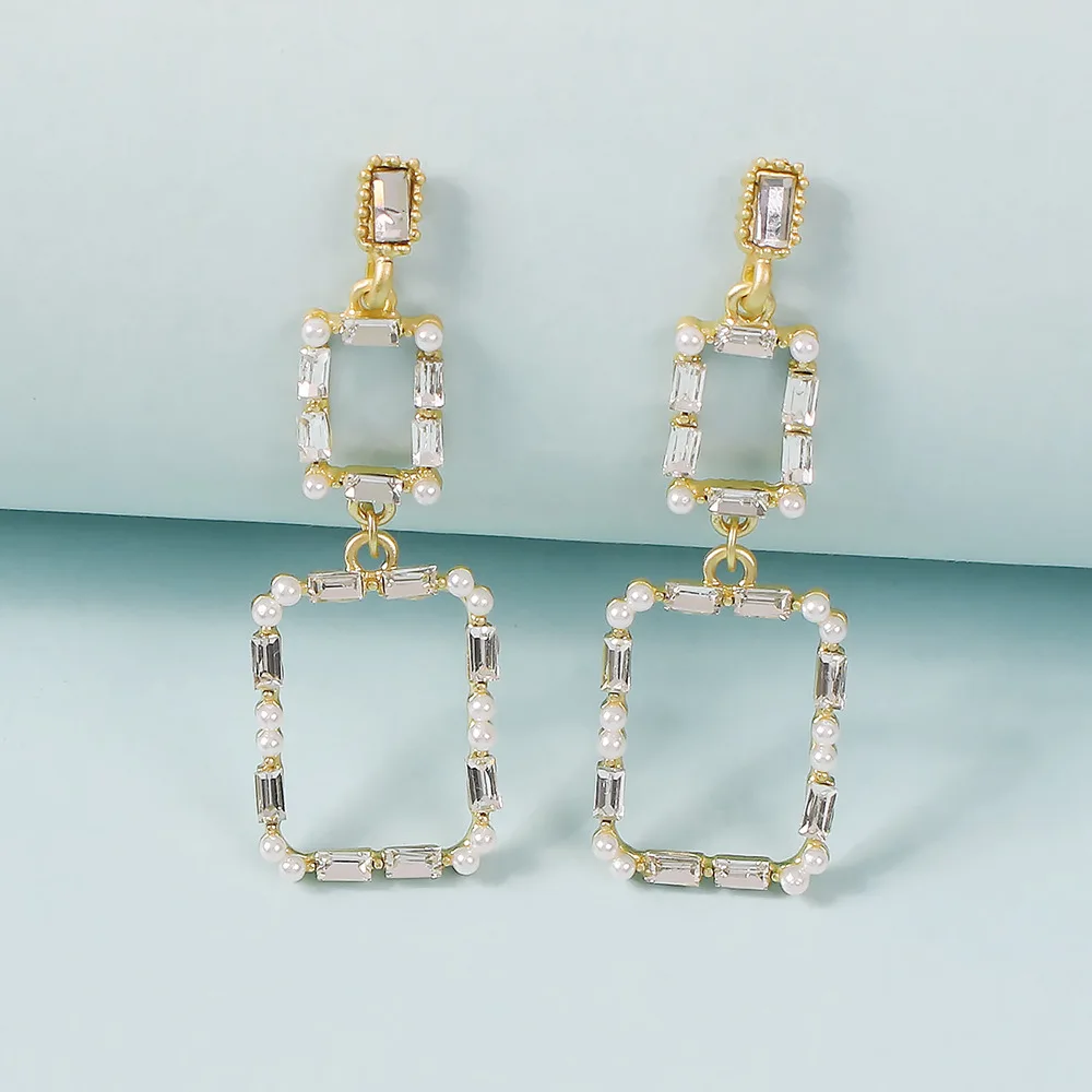 

2020 Fashion Jewelry Earring Geometric Square Alloy Diamond Earrings Minimalistic INS Earrings Stud