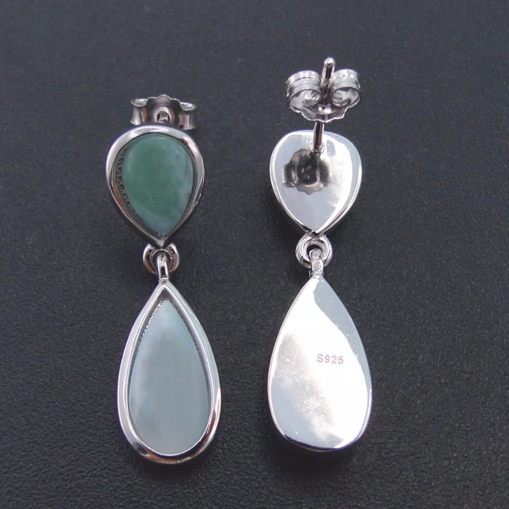 

Gems Jewelry Larimar Drop Silver Earring OEM Factory From China, Blue