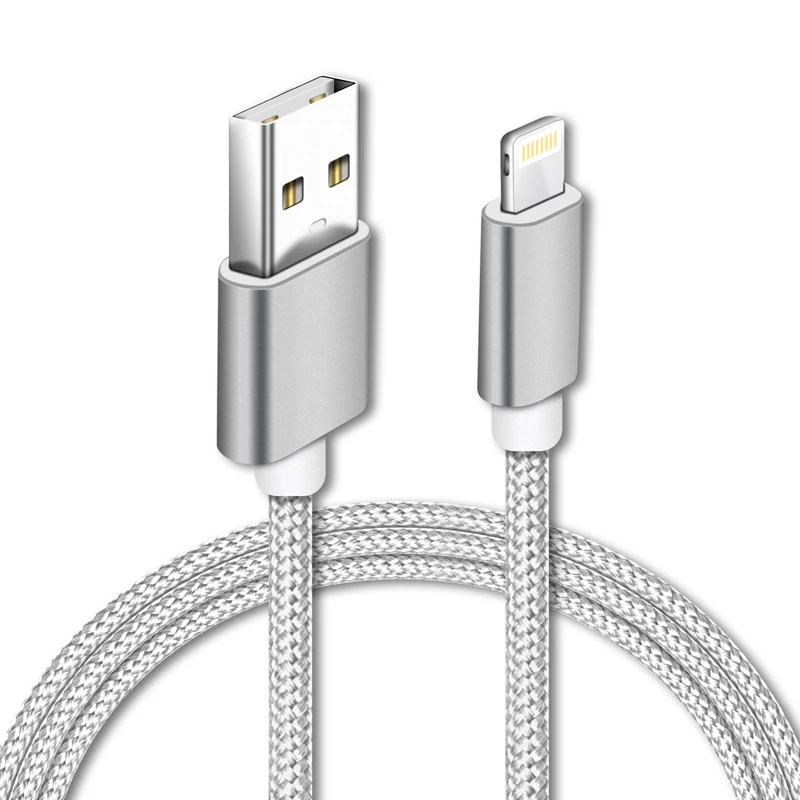 

OEM Hot Selling Product 3ft 6ft 10ft Nylon Braided 2.8A Usb Charging Cable Cords Fast Cable for iphone, Silver