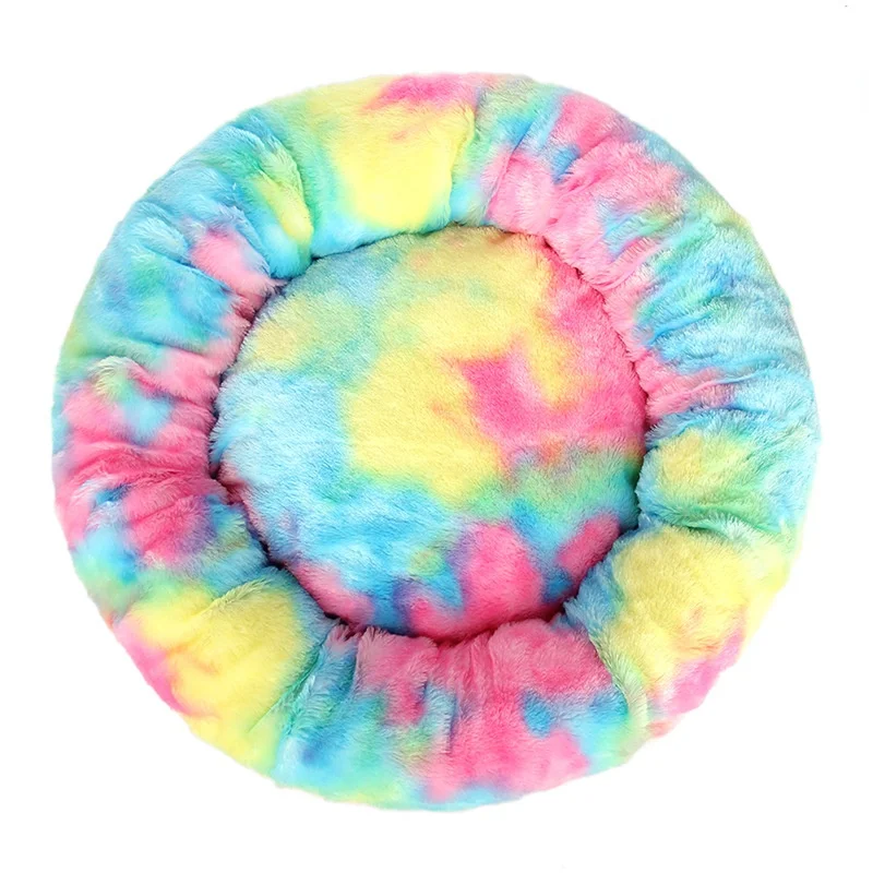 

Cheap Wholesale 110cm Diameter Pet Dog Bed Long Plush Colorful Winter Pets Dog Cats Soft Sofa Cushion Mats