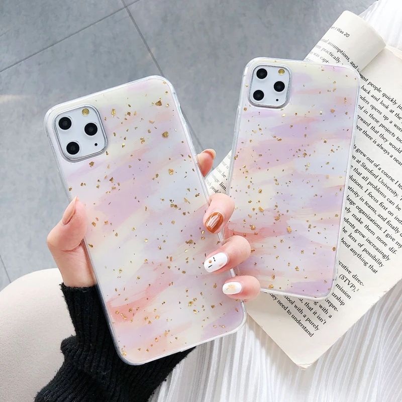 

Hot Sell Golden Bling Smart Phone Case Abstract Painting Case for iPhone 11 XS MAX XR 7 7 Plus